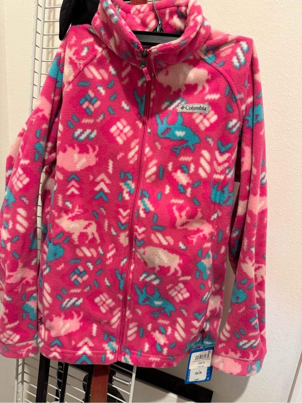Columbia Pink and Teal Patterned Fleece Jacket